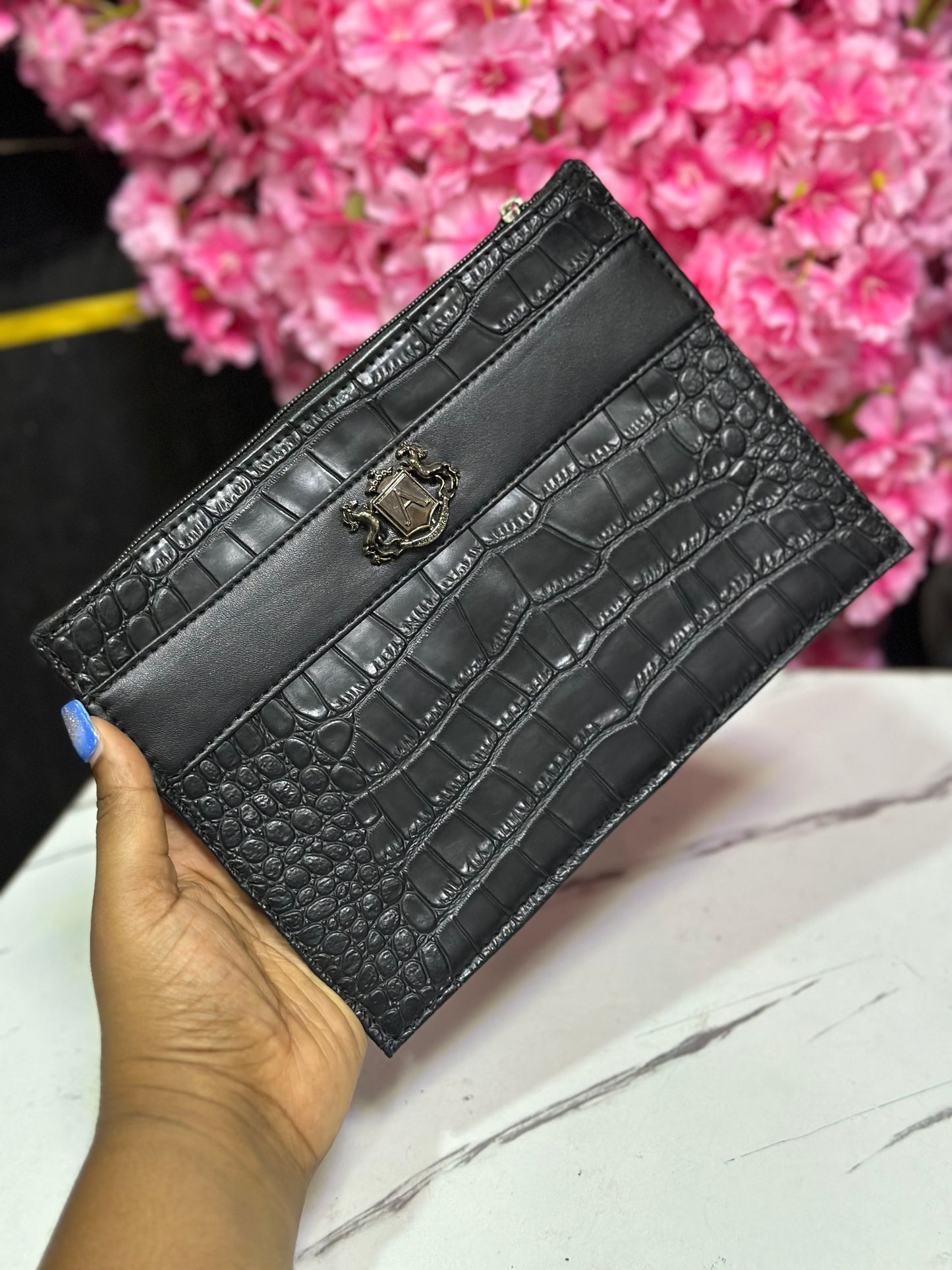 Men’s leather Purse - BLACK PLAIN CROCS