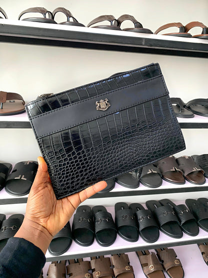 Men’s leather Purse - BLACK PLAIN CROCS