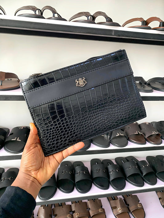 Men’s leather Purse - BLACK PLAIN CROCS