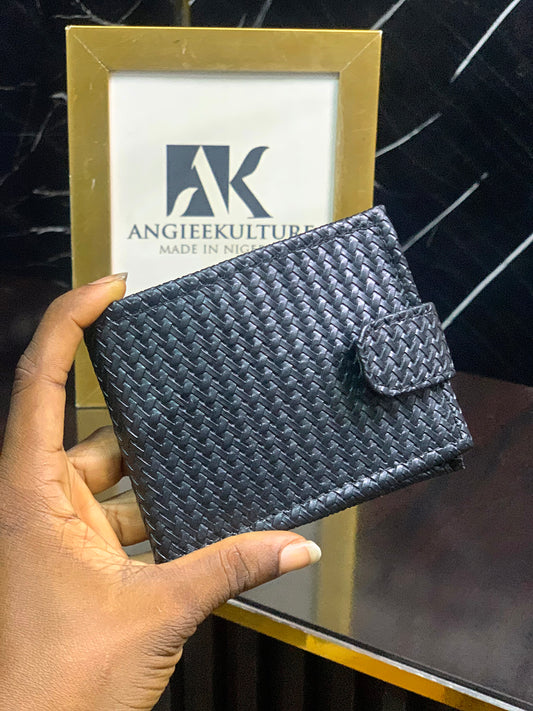 Basket Patterned Bifold Wallet - Black (With Clip)